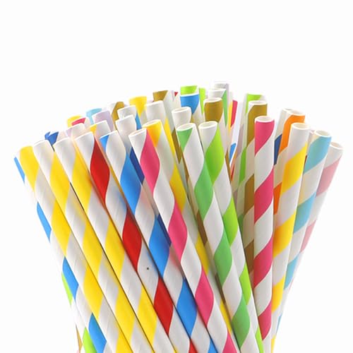 100 pitillos de papel biodegradables rayados miniatura 1