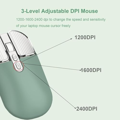Image of KINGSTER Wireless Bluetooth Rechargeable Mouse - Silent Click, Dual Mode (BT 5.2 + 2.4GHz), Adjustable DPI (800 /1200 /1600), Ergonomic Design - for Laptop, PC, Mac (White & Multi-Color) (Sage Green)