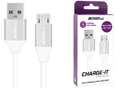 Advanced AccessoriesCharge-iT Premium Android Fast charging Micro USB Cable 1M/3.3ft - HD Data Transfer - Aluminum Shield - For Android Phones, Samsung Galaxy S7, Kindle, Fire, PS4,