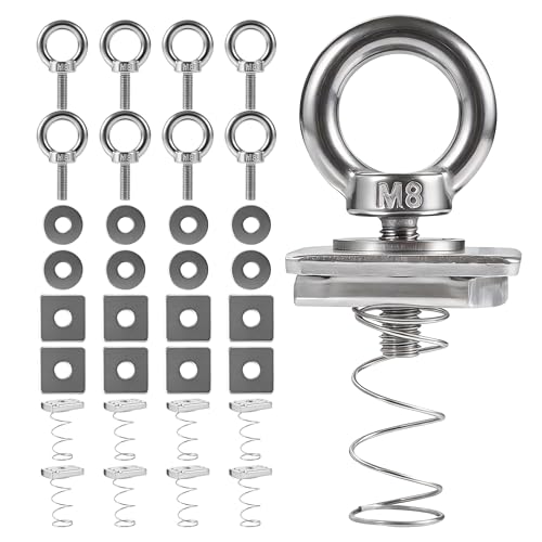 Image of Strut Channel Nut and Eye Bolt Set - Heavy Duty Stainless Steel Eye Bolts M8, M10 | Zinc Plated Spring Nuts, Long Spring for Unistrut, M8, Pack of 4