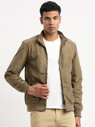 Image of SHOWOFFFF Men Solid Bomber Jacket | Mock Collar Full Sleeves Nylon Jacket for Mens | Slim Fit Regular Length Jacket for Men's
