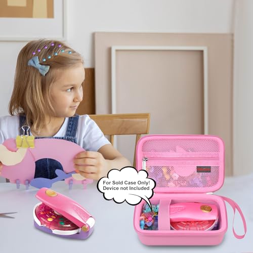 Image of Elonbo Carrying Case for Make It Real Snap N' Glam Hair Styling Set, Girls Hair Styling Tool Storage Bag, Butterfly Gem Travel Organizer, Pocket fits Reusable Bead Clips, Gems Accents, Dark Pink