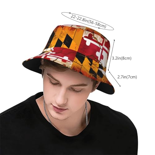 Vintage Wooden Maryland Flag Adult Unisex Sunshade Bucket hat, Non-Shrinking, Lightweight, Breathable, Foldable, Easy to Store Black3