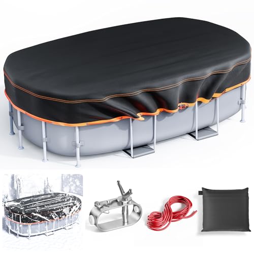Oval Pool Covers,for Rectangular Frame Pools with Winch and Cable-9x18FT