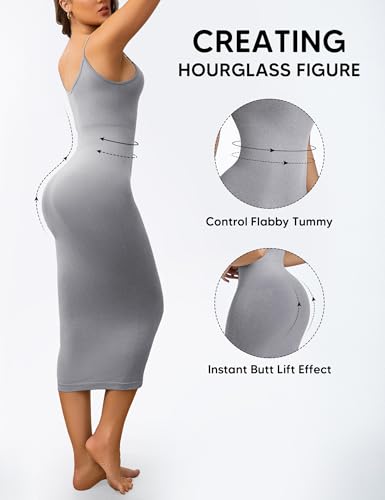 Image of Full Slip for Under Dresses Summer Bodycon Dress for Women Sleeveless Casual Party Shapewear Slip Midi Body Shaper Dress