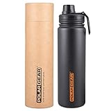 Hydra Surge Stainless Steel Reusable Water Bottle -700ml, Vacuum Insulated, Double Wall, Metal Leakproof Flask, 2 Separate Lids, Keeps Hot For 12 Hours, Cold for 24 Hours, For Sports, Gym, Work -Black