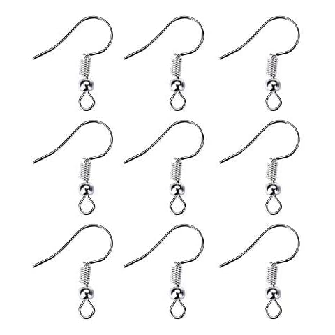 BeeSpring 200 Pcs Silver Stainless Steel Ball & Coil Earring Hooks/Fish Hooks/Ear Wire for DIY Jewelry Making, Wire Hooks Jewelry Wire Earring Parts for Jewelry Making Cover