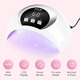 LKE UV LED Nail Lamp, 54W Nail Dryer Gel Nail Curing Lamp UV Light for Gel Nails with 3 Timers LCD Display Smart Sensor USB Plug for Fingernail Toenail - Image 2