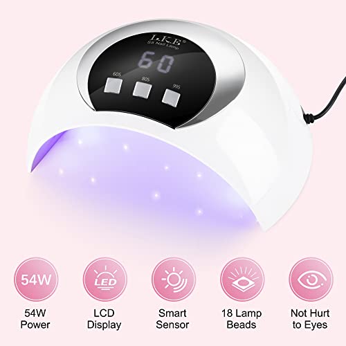 UV LED Nail Lamp, LKE 54W Nail Dryer Gel Nail Curing Lamp UV Light for Gel Nails with 3 Timers LCD Display Smart Sensor USB Plug for Fingernail Toenail - Image 3