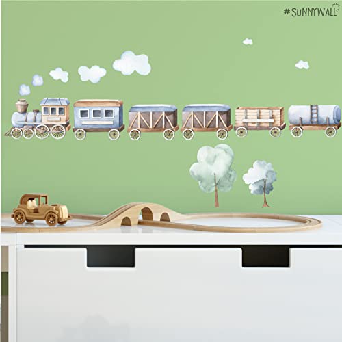 Sunnywall Zug Eisenbahn Sticker mural pour chambre d'enfant Motif train Bleu