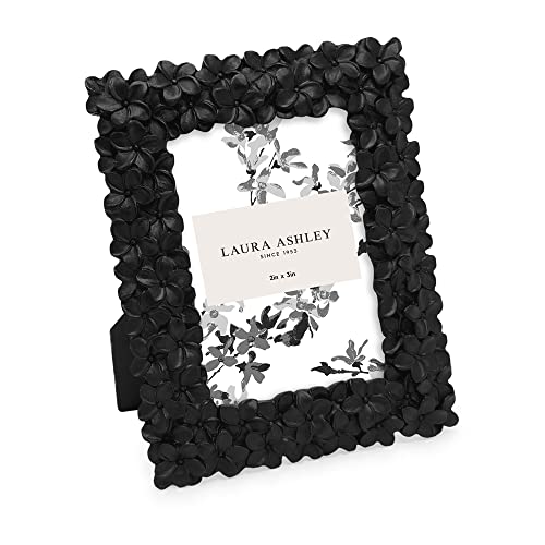Image of Laura Ashley 2x3 Black Flower Textured Hand-Crafted Picture Frame w /Easel