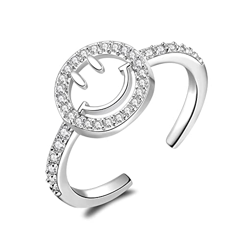 YKYLHSYXR Good Luck Happy-Face Necklaces Rings Stud-Earrings - 18K Gold and Silver Plated Dainty Happy face Jewelry with CZ Simulated Diamond, Cute Preppy Aesthetic Jewelry Gifts for Fashion Women.