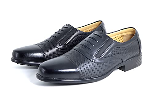 General officers police officers summer three-joint leather shoes hollowed-out regular leather shoes with mesh over foot leather shoes for men cold shoes business suit British all-match leather shoes (numeric_12)