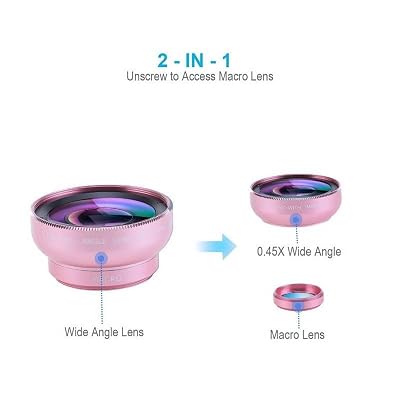 2’si 1 Arada Klipsli Telefon Kamera Lensi 0.45X Ultra Geniş Açı 10X Makro 37mm Evrensel 49mm UV Port Rose Gold