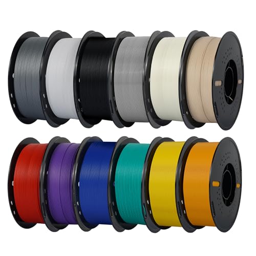 Image of Kingroon 3D Printer Filament,12 Rolls PLA Plus Filament, Dimensional Accuracy + /- 0.03 mm, 12kg(26.5lbs),1.75 mm PLA+,Black+White+Grey+Red+Green+Blue+Yellow+Purple+Skin+Silver+Transparent+Orange