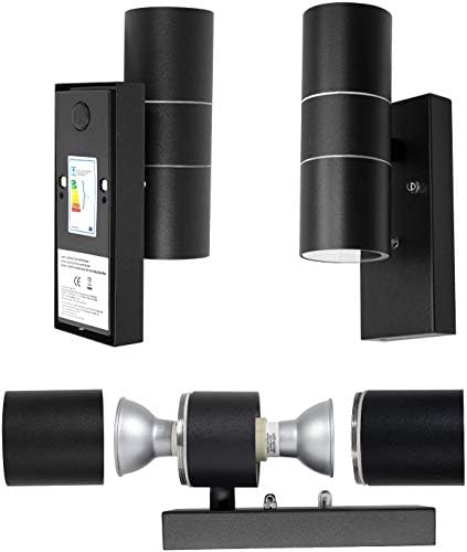 Wondlumi Outdoor Wall Light Dusk Till Dawn Sensor, Outside Lights Mains Powered IP44 Security Lights Black, Incl. 2X 5W GU10 LED Bulbs Cool White