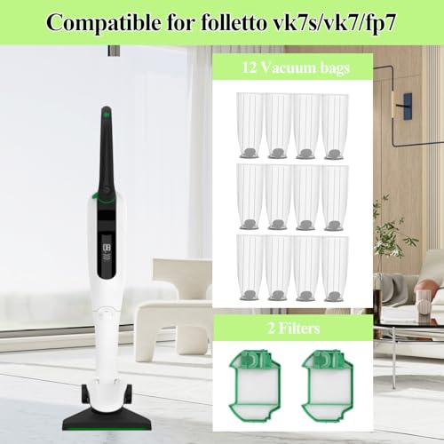 Miniatura 5 de 12 Bolsas Aspiradora Para Folletto Vk7s Sin Cable Vk7 Fp7 Fp7s Con 2 Filtros De Motor 12