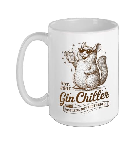 Gin Chiller Gin Lover Squirrel Alcohol Drinking Drinker Ceramic Mug, White, 15oz
