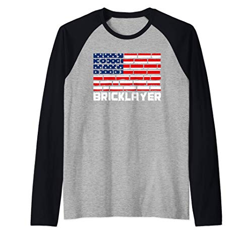 Bricklayer Patriotic American Flag Cement Trowel Concrete Manche Raglan