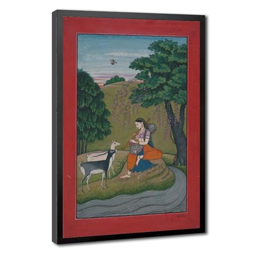 Ragamala peinture Ragini Todi affiche toile avec cadre à suspendre idée cadeau art