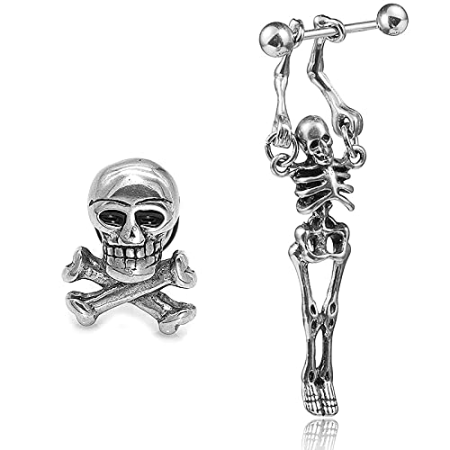 Gleamart Pendientes de acero inoxidable con diseño de calavera para Halloween, diseño de esqueleto, para mujeres y hombres Cover