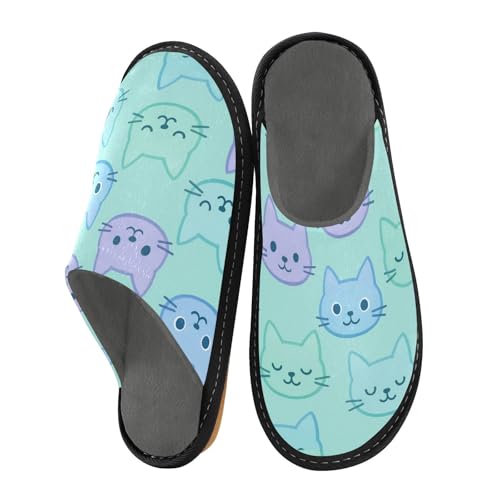 JUNZAN Cute Cats Faces Memory Foam Slippers for Women Men House Slippers for Bedroom Indoor