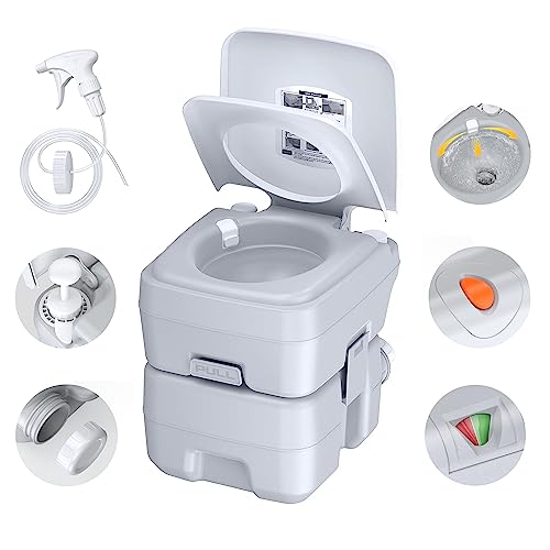 Porta Potty Portable Toilet For Camping, Kaizonpot Rv Toilets 5.3 Gallon Indoor Outdoor Toilet With Handle Pump, Level Indicator, Detachable, For Rv Travel, Boat And Trips #TOP4