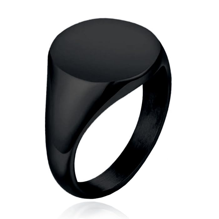 Bague chevalière femme noire acier inoxydable 16mm anneau large moderne