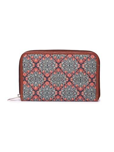 Image of ZOUK Women Kolkata Nouveau Motif Printed Handcrafted Classic Zipper Wallet Clutch Purse