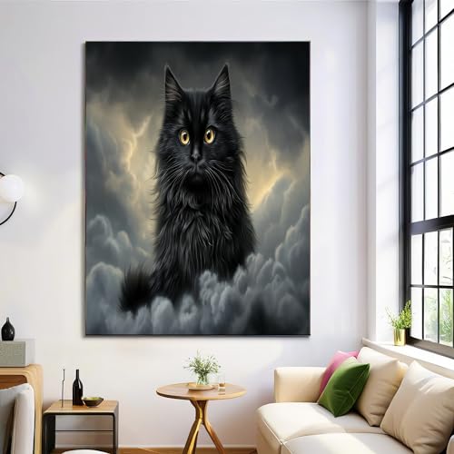 Toile chat noir pour habiller un mur vide avec art et élégance sans cadre