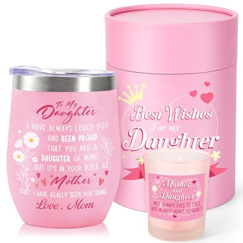 ZJTAPE Mothers Day Gift for Daughter, Daughters Stemless insulated tumbler, Mother Day Gift from Mom, Mother's Day Heartfelt Gift Sets, First Mothers Day Gifts For New Mom, Moms To Be Mother Day