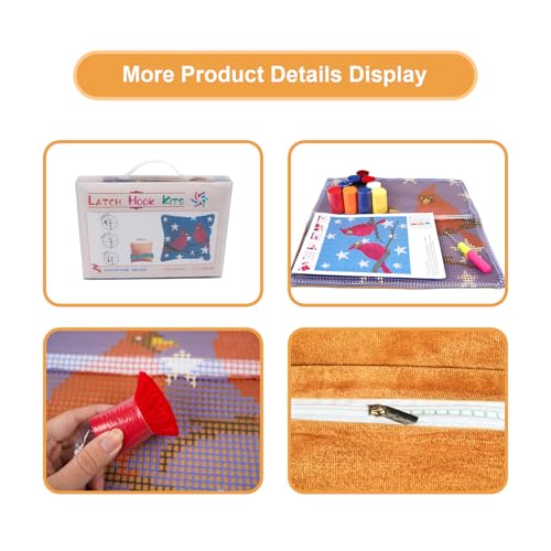Image of QIONG MENG Latch Hook Kits for Adults, DIY Cardinal 4th of July Patriotic Pattern Pillow Cover Kit Needlework Cushion Cover Hand Craft Crochet for Home Sofa Decorations 17 x 17 Inch