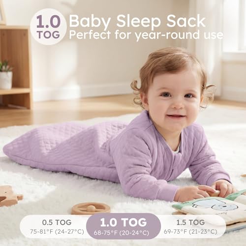 Image of Yoofoss Baby Sleep Sack 18-24 Months 1.0 Tog Long Sleeve Organic Cotton | Wearable Blanket for Toddlers 2-Way Zipper Quilted Sleeping Sacks(X-Large)
