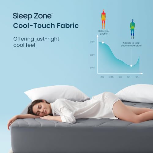 Sleep Zone Cooling Mattress Pad Twin, Support Mattress Topper, Breathable and Soft Mattress Protector, Deep Pocket Bed Cover, Machine Washable (Dark Grey, Twin) - image 3