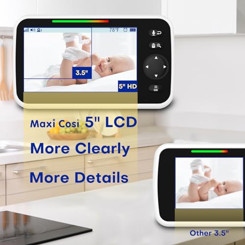 Baby Monitor with Camera and Audio, 5'' Screen Baby Monitors No WiFi, 30-Hour Battery, Remote Pan-Tilt-Zoom Video Baby Monitor, Night Vision,VOX,2-Way Talk, Temperature, 8 Lullabies and 1000ft Range