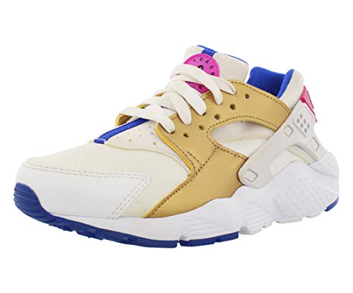 NIKE Huarache Run (GS) Big Kids Shoes White/Metallic Gold/Racer Blue 654280-109 (5 M US)