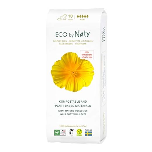 Eco by Naty Compresas con Alas Noche - Compresas a base de plantas y absorbentes para mujeres, producto menstrual de algodón orgánico, mejor para la salud femenina (10 unidades)