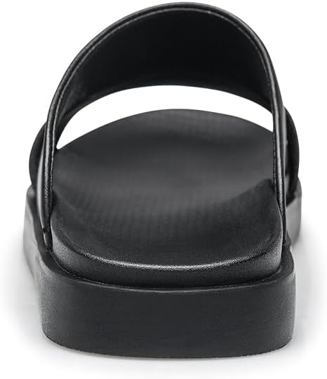 Comfort Men's Black Leather Slide Sandals, Anti-Skid Casual Summer Slippers, Retro Style Wear Resistant Slip-On
