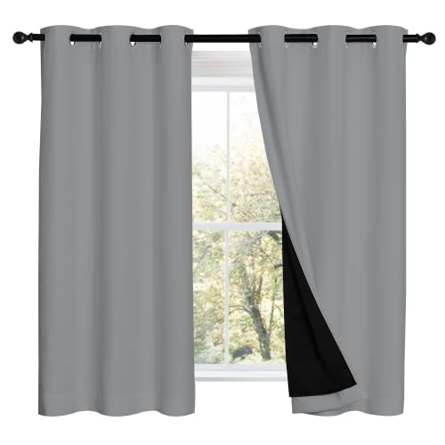 Image of NICETOWN Silver Grey 100% Blackout Curtains 54 inches Long, Thermal Insulated Full Blackout 2-Layer Lined Drapes, Noise Cancellation Window Draperies for Dining Room (2 Panels, 42-inch W)