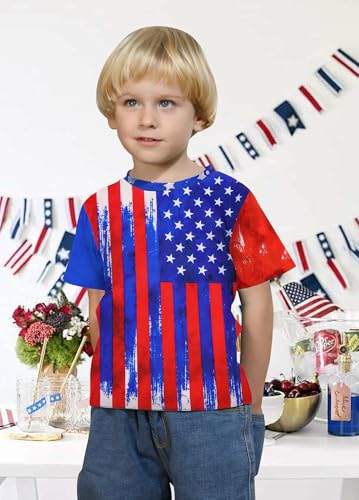 Image of CAZYCHILD Girls American Flag Patriotic Shirt Boys 4th of July Short Sleeves Tshirt USA Clothes for Kids 5-14Y