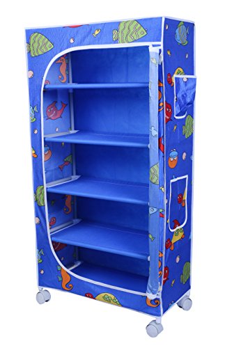 Image of Little One'S | 5 Shelves Baby Foldable Wardrobe | Aquatic Blue (Made In India) - Fabric