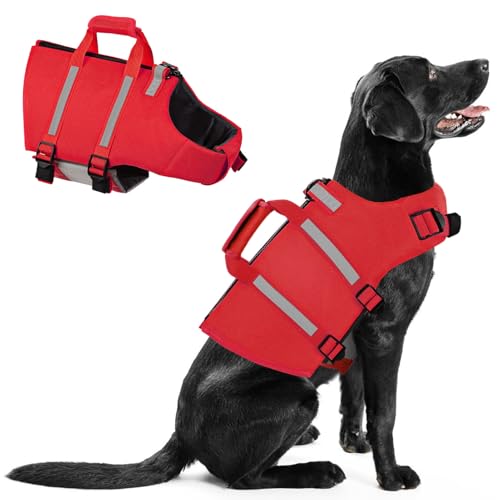 Queenmore Medium Dog Life Jacket, Medium Dog Life Vest with Rescue Handle