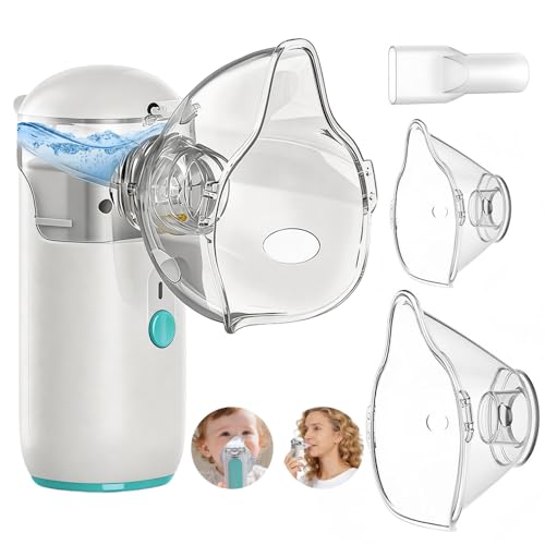 Nebulizador bebe & adultos, Nebulizador portatil con función de carga con boquilla y 2 mascarillas, para uso doméstico y de viaje（Blanco luna）