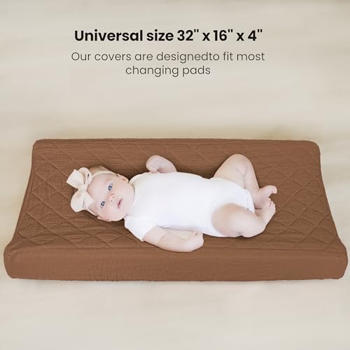image for Konssy Waterproof Muslin Changing Pad Cover 2 Pack, Quilted Cotton Fit