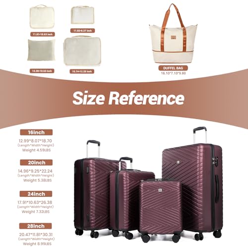 Image of Travelhouse 9-Piece Hardshell Luggage Set with Spinner Wheels & TSA Lock | Lightweight ABS suitcase set: 16 inch, 20 inch, 24 inch, 28 inch hardside suitcases + tote bag + packing cubes