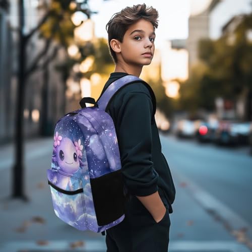 Axolotl Backpack for School Girls 4th Grade Large Capacity Girls School Backpacks 17 Inch Adorable Bookbag for Kids Comfortable Tween Backpack for Primary Children4