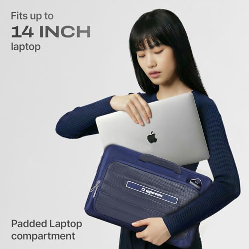 Image of uppercase Node Laptop Sleeve, Multi-Textured Quilted Design, Quick Access Pocket, Trolley Sleeve, Slide-in Handle & Detachable Shoulder Strap, Ideal for Men & Women | Office & Travel
