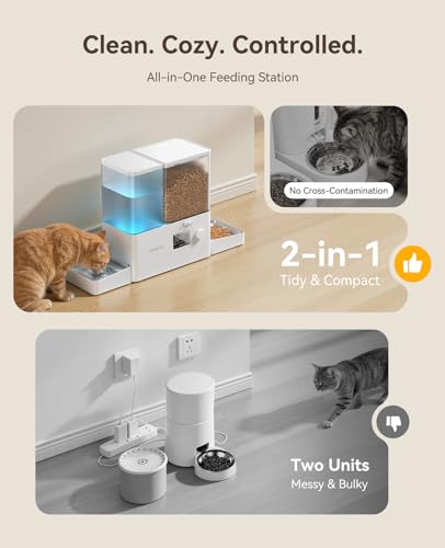 ROJECO Automatic Cat Feeder and Water Dispenser,36Cups/8.5L 2-in-1 Stainless Steel Bowls Large Capacity Cat Food Dispenser and Gravity Water Fountain for Cats Small Dogs Puppies Kittens Pets - Image 3