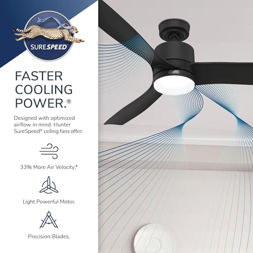 Hunter Bolsa 60 inch Indoor Ceiling Fan With Light and Remote Control, Matte Black Ceiling Fan, 6 Speed DC Motor, 52875, for Bedrooms, Living Rooms or Kitchens thumbnail 6
