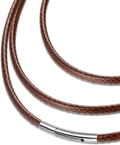 IOYYIO Flexible 2MM/3MM/4MM 16 to 42 Waterproof Braided Leather Chain Cord Necklace for Men/Women Brown/Black Rope Chain for Pendant (Gift Box)